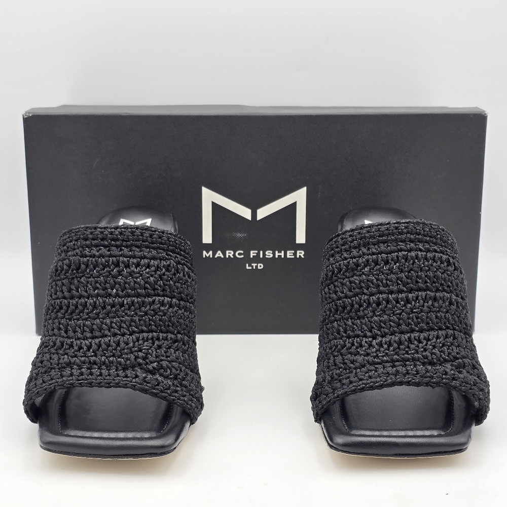 NIB Marc Fisher LTD Dako Square Toe Slip-on Heeled Dress Sandals—Black Crochet—6 - Picture 2 of 16